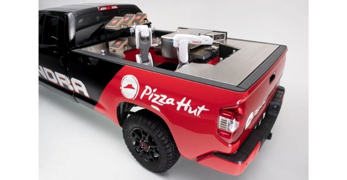 robot operated mobile pizza delivery in toyota tundra