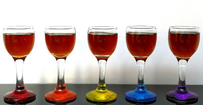 sherry wine in colorful glasses