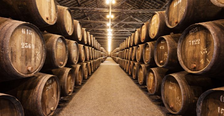 wine aging in oak storage